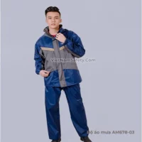 Bộ quần áo mưa phản quang 2 lớp màu xanh phối xám AM678-03