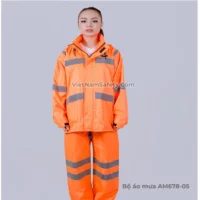 Bộ quần áo mưa có phản quang màu cam 2 lớp AM678-05